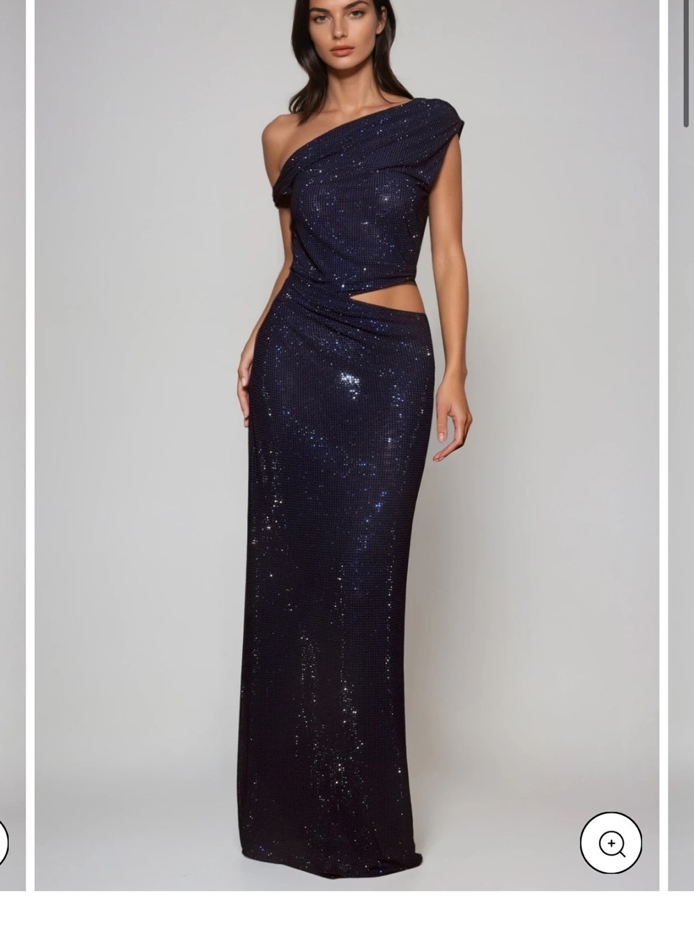 Asymmetric One-Shoulder Navy Sequin Evening Gown